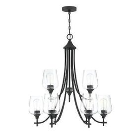9-Light Matte Black Classic Chandelier With Glass Shades