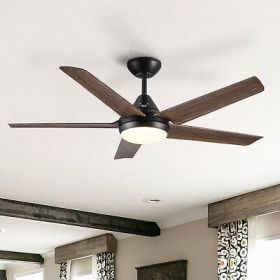 48 In Intergrated LED Ceiling Fan Lighting with Brown Wood Grain ABS Blade