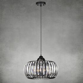 Modern Oblate Black Crystal Chandelier Fixture, Ceiling Pendant light for Living