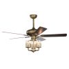 [Video]52inch Bronze Metal 3 Lights Ceiling Fan with 5 Wood Blades,Two-color fan