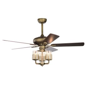 [Video]52inch Bronze Metal 3 Lights Ceiling Fan with 5 Wood Blades,Two-color fan