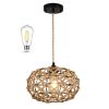 Hemp Rope Cage Pendant Light with LED Bulb