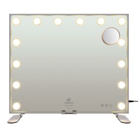 Vanity Mirror with 14 Dimmable Bulbs, 19.7x23.6inch, 3-Color Modes Cosmetic Mirror with 5X Magnification, USB/Type-C Output, Touch Control for Bedroom