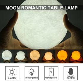 3D USB LED Night Lunar Light Printing Moon Lamp Moonlight Touch 3 Color Changing