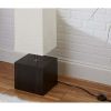 Rice paper floor lamp with dark wood base; bulb and paper shade