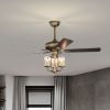 [Video]52inch Bronze Metal 3 Lights Ceiling Fan with 5 Wood Blades,Two-color fan