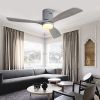Low Profile Ceiling Fan With Lights 3 Carved Wood Blade Noiseless Reversible