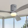 Low Profile Ceiling Fan With Lights 3 Carved Wood Blade Noiseless Reversible