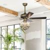 [Video]52inch Bronze Metal 3 Lights Ceiling Fan with 5 Wood Blades,Two-color fan