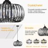 Modern Oblate Black Crystal Chandelier Fixture, Ceiling Pendant light for Living