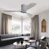 Low Profile Ceiling Fan DC 3 Carved Wood Blade Noiseless Reversible Motor Remote