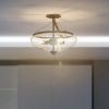 3-Light Semi Flush Industrial Seeded Glass Mount Ceiling Lamp