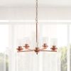Modern 5-Light 20.5" Clear Glass and Metal Hanging Pendant Chandelier, Rose Gold