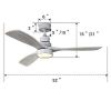 52 Inch Ceiling Fan Light With 6 Speed Remote Silver 3 Wood Blade Reversible DC