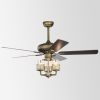 [Video]52inch Bronze Metal 3 Lights Ceiling Fan with 5 Wood Blades,Two-color fan