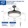 42 in. Black Frame Retractable Ceiling Fan with Remote Control