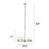 Modern 5-Light 20.5" Clear Glass and Metal Hanging Pendant Chandelier, Brass