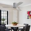 Low Profile Ceiling Fan DC 3 Carved Wood Blade Noiseless Reversible Motor Remote