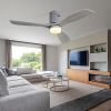 Low Profile Ceiling Fan With Lights 3 Carved Wood Blade Noiseless Reversible