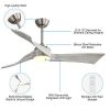 52 Inch Brushed Nickel Ceiling Fan Light With 6 Speed Remote Energy-saving DC
