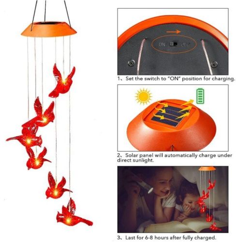 New LED Solar Wind Chime Lamp Hummingbird Wind Chime Lamp Pendant Wind Chime Decorative Lamp Color Changing Lamp Solar Lamp