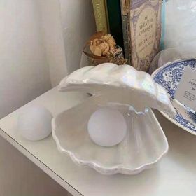 1 Pack, Net Celebrity Creative Nordic Style Dream Shell Light, Button Battery Night Light Bedroom Bedside Pearl Lamp, Girl Dream Ceramic Lamp Desktop (Items: Shell Lamp (white) / 1 Pack)