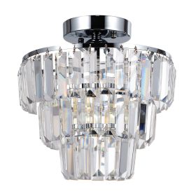 Mini Flush Mount Chandelier K9 Crystal Ceiling Light Fixtures (Color: Transparent)